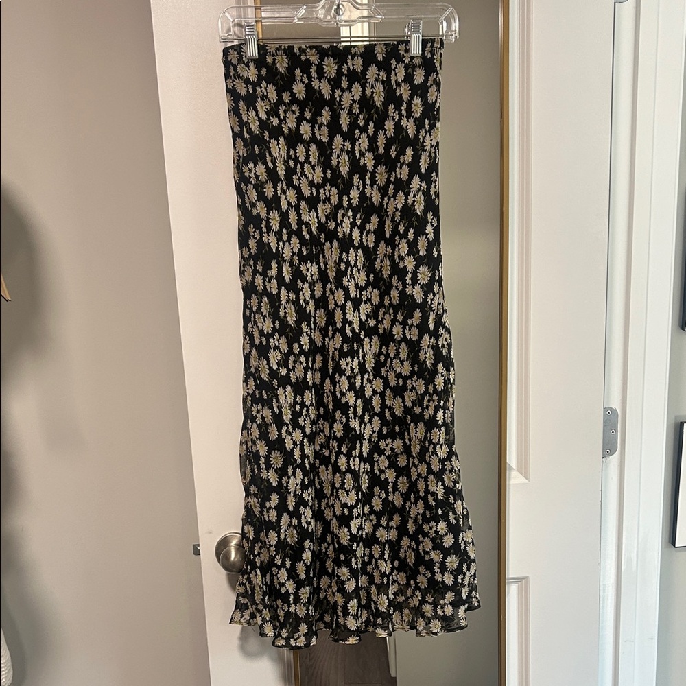 Mango Floral Black and Cream Women's Skirt